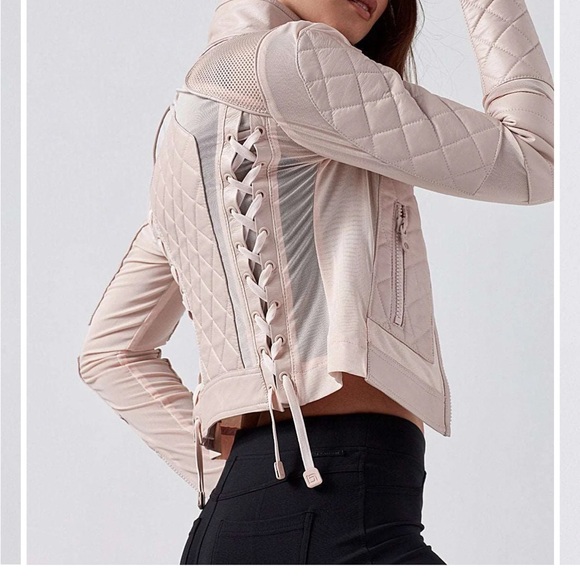 blanc noir Jackets & Blazers - Blanc Noir Leather baby pink Moto Mesh Jacket Medium